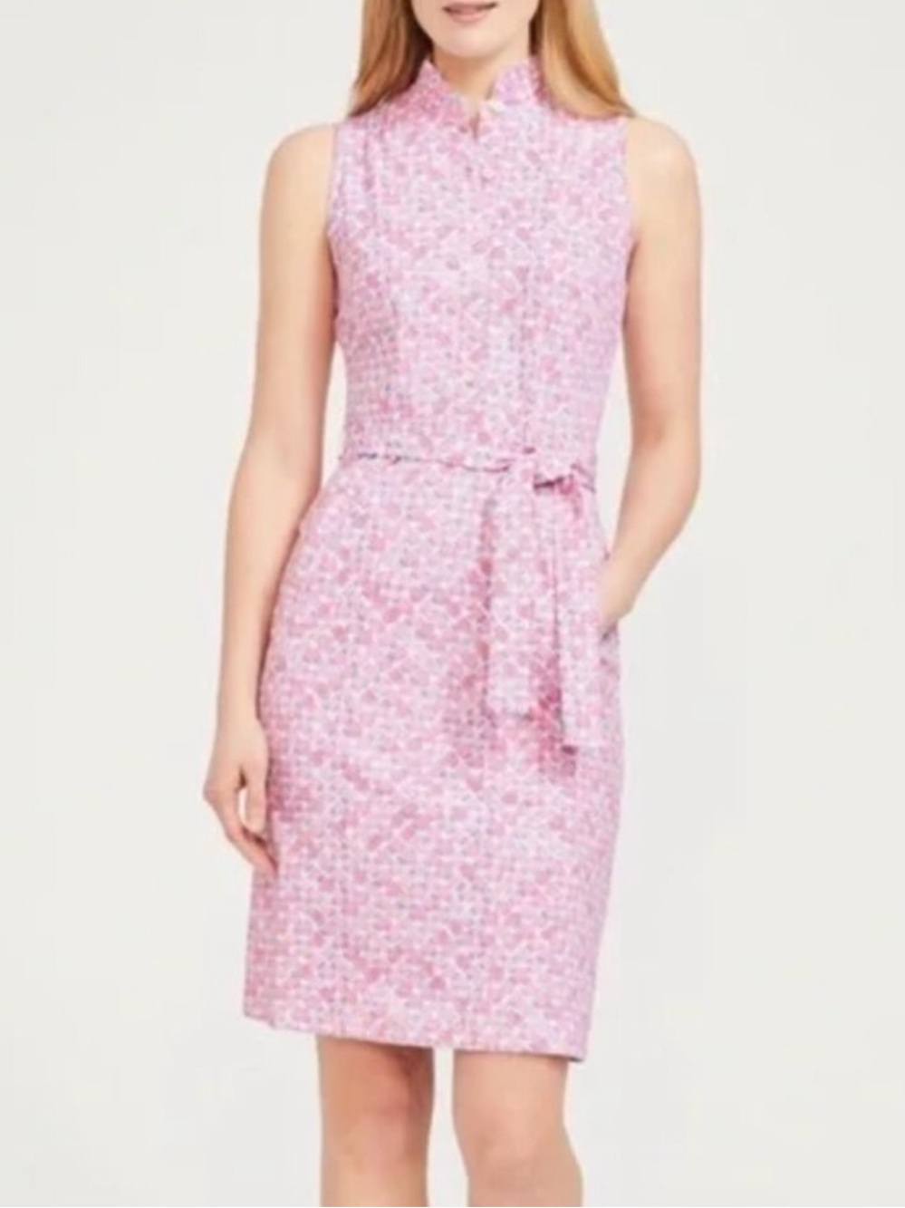 J McLaughlin Doris Ruffle Neck Dress in Pink Geo | MEDIUM - Picture 2 of 9